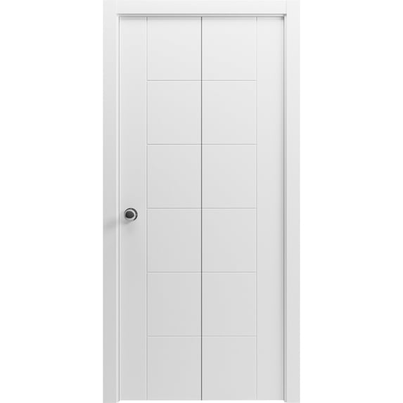 Sliding Closet Bi-fold Doors 48 x 80 inches | Mela 0716 Painted White | Sturdy Tracks Moldings Trims Hardware Set | Wood Solid Bedroom Wardrobe Doors