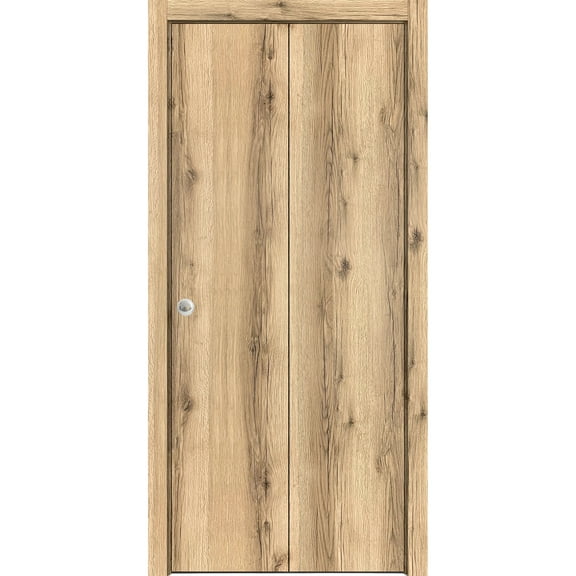 Sliding Closet Bi-fold Doors 48 x 80 inches | Planum 0010 Oak | Sturdy Tracks Moldings Trims Hardware Set | Wood Solid Bedroom Wardrobe Doors
