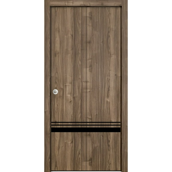 Sliding Closet Bi-fold Doors 48 x 80 inches | Planum 0012 Walnut with Frosted Glass | Sturdy Tracks Moldings Trims Hardware Set | Wood Solid Bedroom Wardrobe Doors