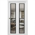 thumbnail image 1 of Sliding Closet Bi-fold Doors 48 x 84 inches | Lucia 2466 White Silk Clear Glass | Sturdy Tracks Moldings Trims Hardware Set | Wood Solid Bedroom Wardrobe Doors, 1 of 5