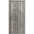 thumbnail image 1 of Sliding Closet Bi-fold Doors 48 x 84 inches | Quadro 4088 Nebraska Grey with Frosted Glass | Sturdy Tracks Moldings Trims Hardware Set | Wood Solid Bedroom Wardrobe Doors, 1 of 5