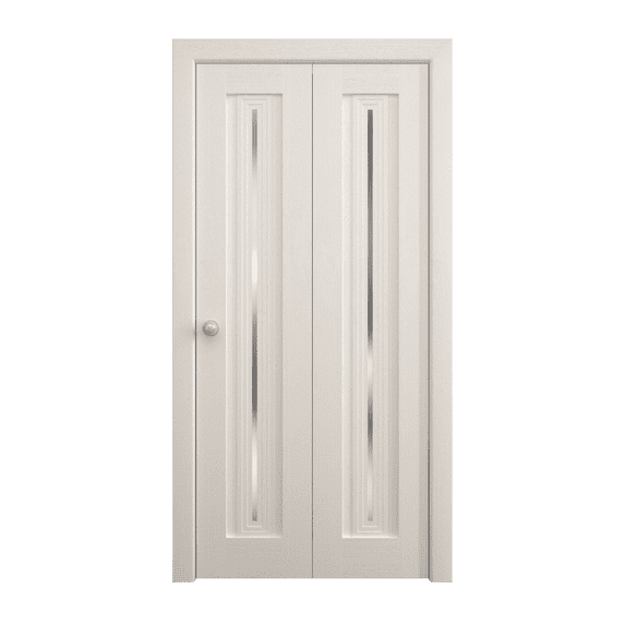 Sliding Closet Bi-fold Doors 48 x 96 inches | Ego 5014 Painted White Oak | Sturdy Tracks Moldings Trims Hardware Set | Wood Solid Bedroom Wardrobe Doors