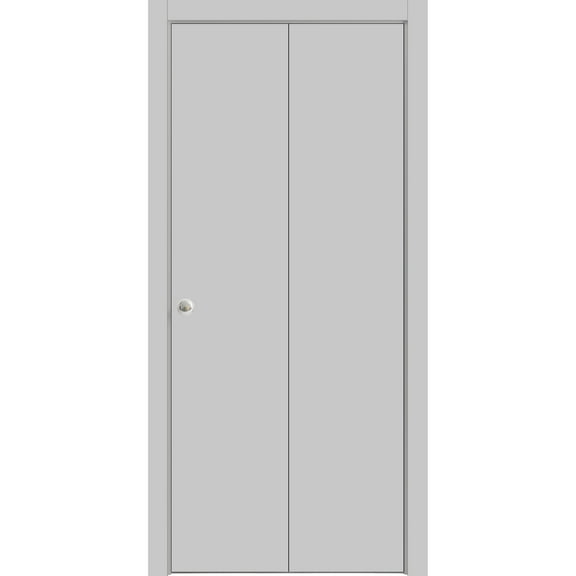 Sliding Closet Bi-fold Doors 48 x 96 inches | Planum 0010 Matte Grey | Sturdy Tracks Moldings Trims Hardware Set | Wood Solid Bedroom Wardrobe Doors