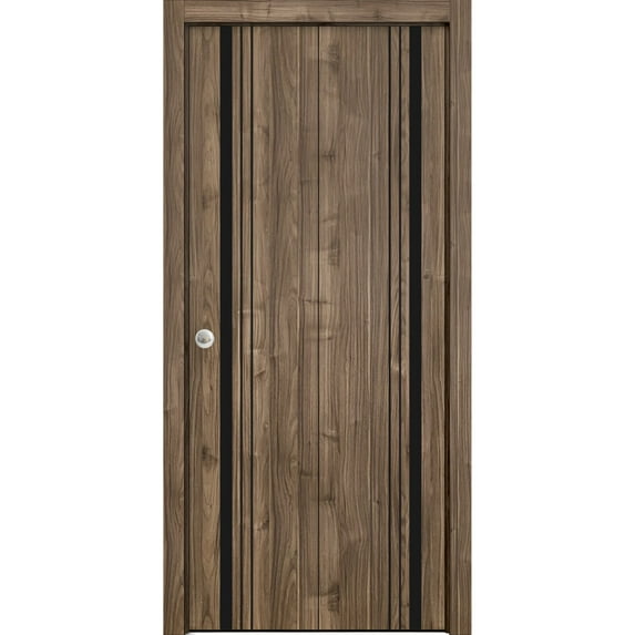 Sliding Closet Bi-fold Doors 48 x 96 inches | Planum 0011 Walnut with Frosted Glass | Sturdy Tracks Moldings Trims Hardware Set | Wood Solid Bedroom Wardrobe Doors
