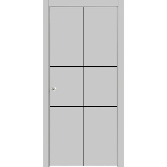 Sliding Closet Bi-fold Doors 48 x 96 inches | Planum 0014 Grey Ash with Frosted Glass | Sturdy Tracks Moldings Trims Hardware Set | Wood Solid Bedroom Wardrobe Doors