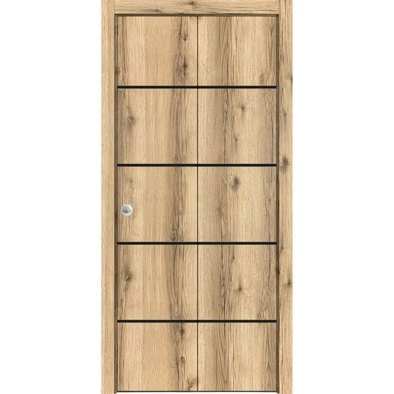 Sliding Closet Bi-fold Doors 48 x 96 inches | Planum 0015 Oak with Frosted Glass | Sturdy Tracks Moldings Trims Hardware Set | Wood Solid Bedroom Wardrobe Doors
