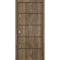 Sliding Closet Bi-fold Doors 48 x 96 inches | Planum 0015 Walnut with Frosted Glass | Sturdy Tracks Moldings Trims Hardware Set | Wood Solid Bedroom Wardrobe Doors