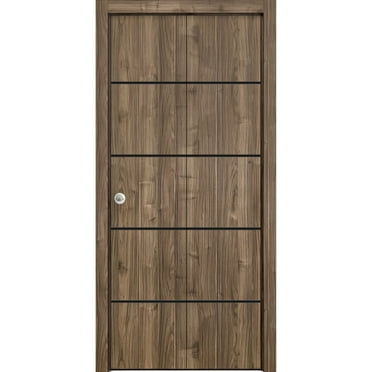 Sliding Closet Bi-fold Doors 48 x 96 inches | Planum 0015 Walnut with Frosted Glass | Sturdy Tracks Moldings Trims Hardware Set | Wood Solid Bedroom Wardrobe Doors