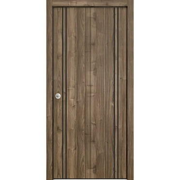 Sliding Closet Bi-fold Doors 48 x 96 inches | Planum 0016 Walnut with Frosted Glass | Sturdy Tracks Moldings Trims Hardware Set | Wood Solid Bedroom Wardrobe Doors