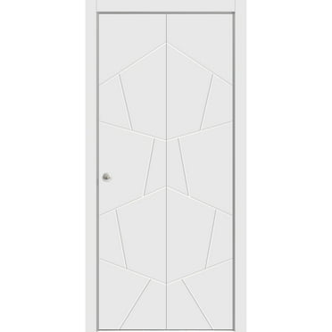 Sliding Closet Bi-fold Doors 48 x 96 inches | Planum 0990 Painted White | Sturdy Tracks Moldings Trims Hardware Set | Wood Solid Bedroom Wardrobe Doors