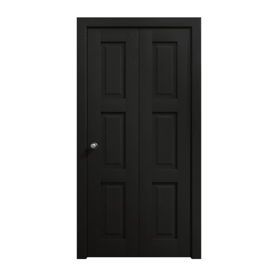 Sliding Closet Bi-fold Doors 56 x 80 inches | Ego 5010 Painted Black Oak | Sturdy Tracks Moldings Trims Hardware Set | Wood Solid Bedroom Wardrobe Doors