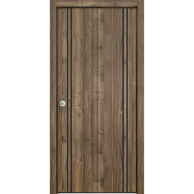 Sliding Closet Bi-fold Doors 56 x 80 inches | Planum 0016 Walnut with Frosted Glass | Sturdy Tracks Moldings Trims Hardware Set | Wood Solid Bedroom Wardrobe Doors