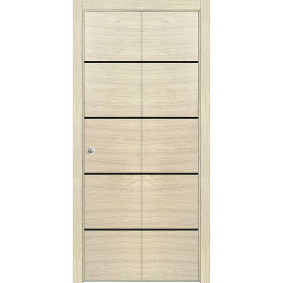 Sliding Closet Bi-fold Doors 56 x 84 inches | Planum 0015 Natural Veneer with Frosted Glass | Sturdy Tracks Moldings Trims Hardware Set | Wood Solid Bedroom Wardrobe Doors