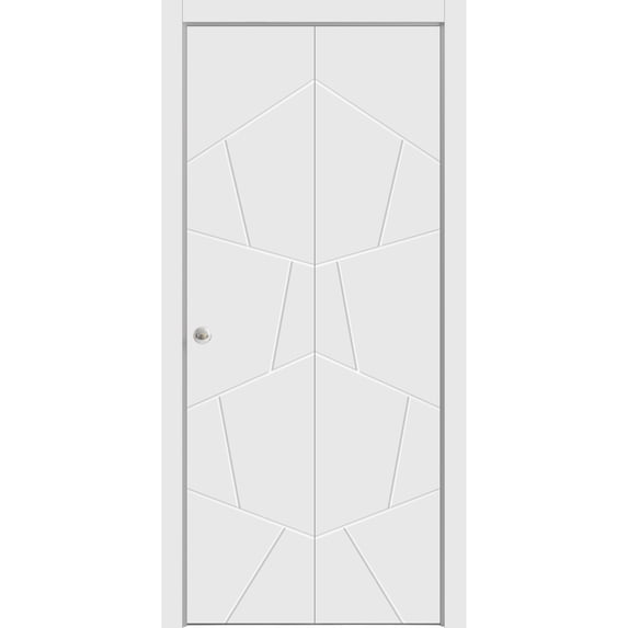 Sliding Closet Bi-fold Doors 56 x 84 inches | Planum 0990 Painted White | Sturdy Tracks Moldings Trims Hardware Set | Wood Solid Bedroom Wardrobe Doors