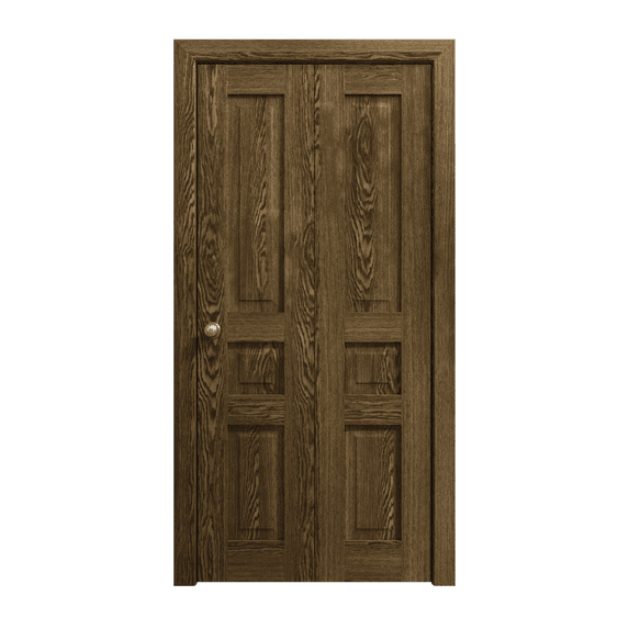 Sliding Closet Bi-fold Doors 56 x 96 inches | Ego 5012 Marble Oak | Sturdy Tracks Moldings Trims Hardware Set | Wood Solid Bedroom Wardrobe Doors