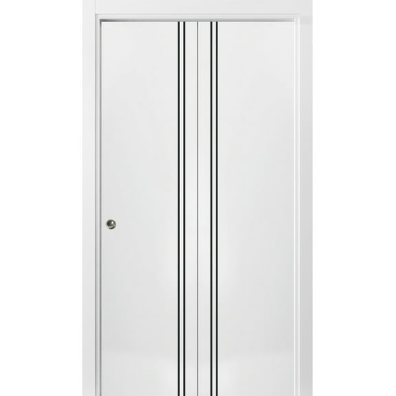 Sliding Closet Bi-fold Doors 56 x 96 inches | Planum 0016 White Silk with Frosted Glass | Sturdy Tracks Moldings Trims Hardware Set | Wood Solid Bedroom Wardrobe Doors