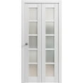 thumbnail image 1 of Sliding Closet Bi-fold Doors 56 x 96 inches | Quadro 4002 Nordic White with Frosted Glass | Sturdy Tracks Moldings Trims Hardware Set | Wood Solid Bedroom Wardrobe Doors, 1 of 5