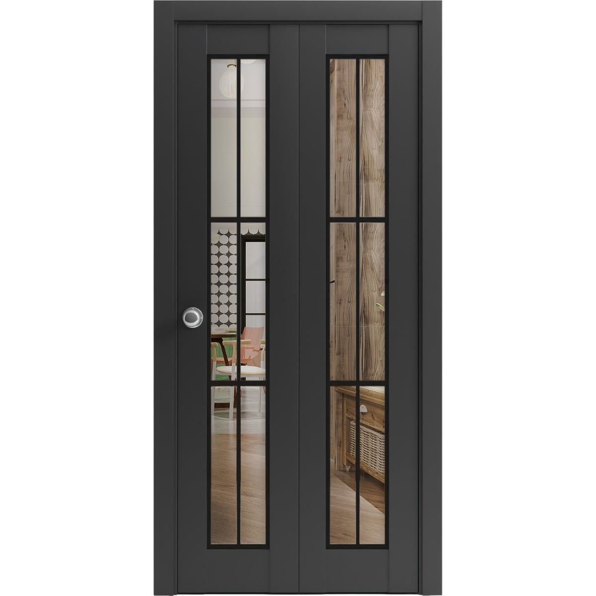 Sliding Closet Bi Fold Doors 60 X 80 Inches Lucia 2366 Matte Black Clear Glass Sturdy Tracks 7083