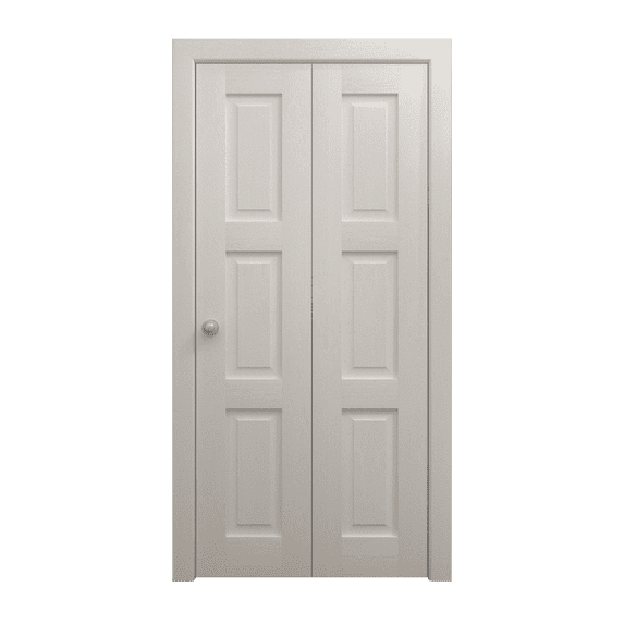 Sliding Closet Bi-fold Doors 60 x 84 inches | Ego 5010 Painted White Oak | Sturdy Tracks Moldings Trims Hardware Set | Wood Solid Bedroom Wardrobe Doors