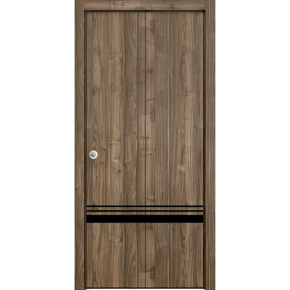 Sliding Closet Bi-fold Doors 60 x 84 inches | Planum 0012 Walnut with Frosted Glass | Sturdy Tracks Moldings Trims Hardware Set | Wood Solid Bedroom Wardrobe Doors