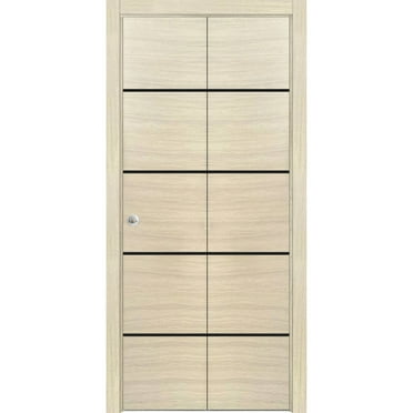 Sliding Closet Bi-fold Doors 60 x 84 inches | Planum 0015 Natural Veneer with Frosted Glass | Sturdy Tracks Moldings Trims Hardware Set | Wood Solid Bedroom Wardrobe Doors