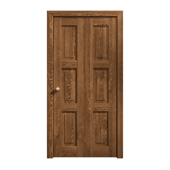 Sliding Closet Bi-fold Doors 60 x 96 inches | Ego 5010 Cognac Oak | Sturdy Tracks Moldings Trims Hardware Set | Wood Solid Bedroom Wardrobe Doors