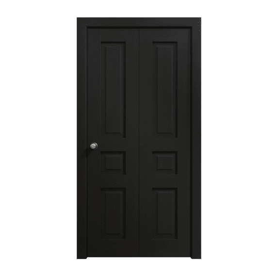 Sliding Closet Bi-fold Doors 60 x 96 inches | Ego 5012 Painted Black Oak | Sturdy Tracks Moldings Trims Hardware Set | Wood Solid Bedroom Wardrobe Doors