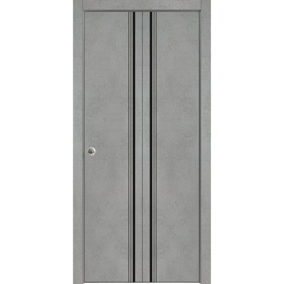 Sliding Closet Bi-fold Doors 60 x 96 inches | Planum 0011 Concrete with Frosted Glass | Sturdy Tracks Moldings Trims Hardware Set | Wood Solid Bedroom Wardrobe Doors