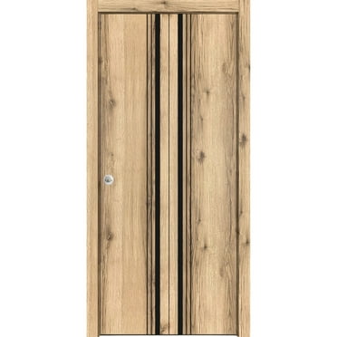Sliding Closet Bi-fold Doors 60 x 96 inches | Planum 0011 Oak with Frosted Glass | Sturdy Tracks Moldings Trims Hardware Set | Wood Solid Bedroom Wardrobe Doors
