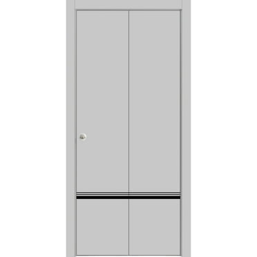 Sliding Closet Bi-fold Doors 60 x 96 inches | Planum 0012 Grey Matte with Frosted Glass | Sturdy Tracks Moldings Trims Hardware Set | Wood Solid Bedroom Wardrobe Doors