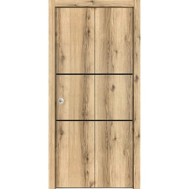 Sliding Closet Bi-fold Doors 60 x 96 inches | Planum 0014 Oak with Frosted Glass | Sturdy Tracks Moldings Trims Hardware Set | Wood Solid Bedroom Wardrobe Doors