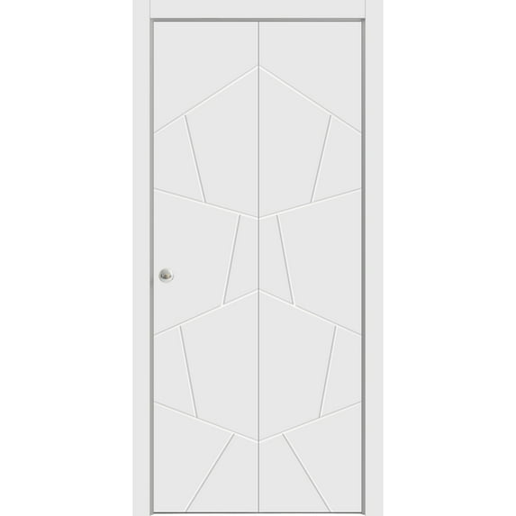 Sliding Closet Bi-fold Doors 60 x 96 inches | Planum 0990 Painted White | Sturdy Tracks Moldings Trims Hardware Set | Wood Solid Bedroom Wardrobe Doors