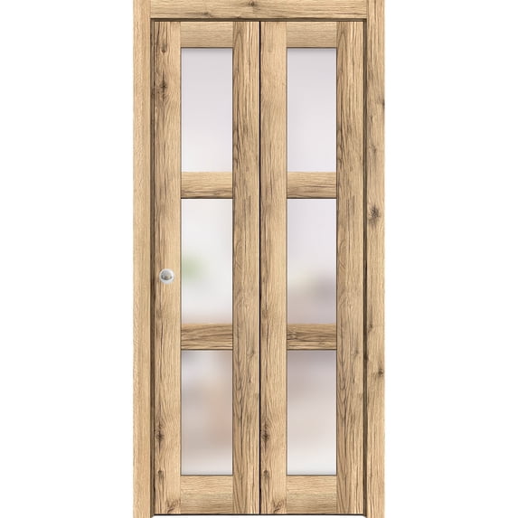 Sliding Closet Bi-fold Doors 64 x 80 inches | Lucia 2552 Oak | Sturdy Tracks Moldings Trims Hardware Set | Wood Solid Bedroom Wardrobe Doors
