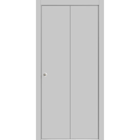 Sliding Closet Bi-fold Doors 64 x 80 inches | Planum 0010 Matte Grey | Sturdy Tracks Moldings Trims Hardware Set | Wood Solid Bedroom Wardrobe Doors
