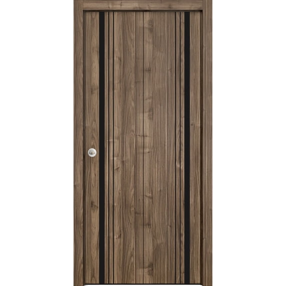 Sliding Closet Bi-fold Doors 64 x 80 inches | Planum 0011 Walnut with Frosted Glass | Sturdy Tracks Moldings Trims Hardware Set | Wood Solid Bedroom Wardrobe Doors