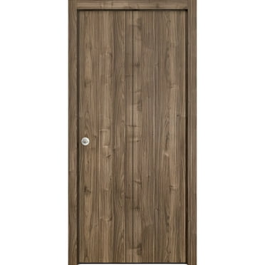 Sliding Closet Bi-fold Doors 64 x 84 inches | Planum 0010 Walnut | Sturdy Tracks Moldings Trims Hardware Set | Wood Solid Bedroom Wardrobe Doors