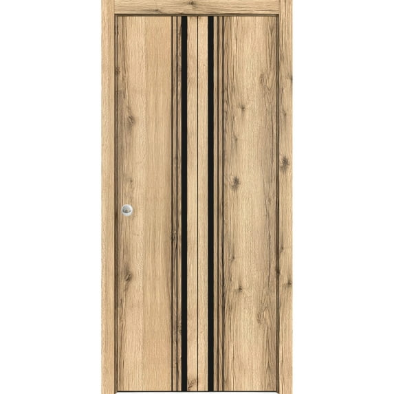Sliding Closet Bi-fold Doors 64 x 84 inches | Planum 0011 Oak with Frosted Glass | Sturdy Tracks Moldings Trims Hardware Set | Wood Solid Bedroom Wardrobe Doors