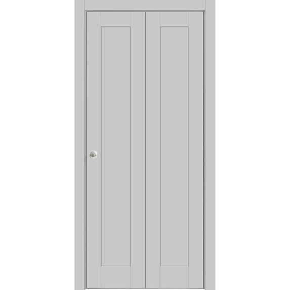 Sliding Closet Bi-fold Doors 64 x 84 inches | Quadro 4111 Matte Grey | Sturdy Tracks Moldings Trims Hardware Set | Wood Solid Bedroom Wardrobe Doors