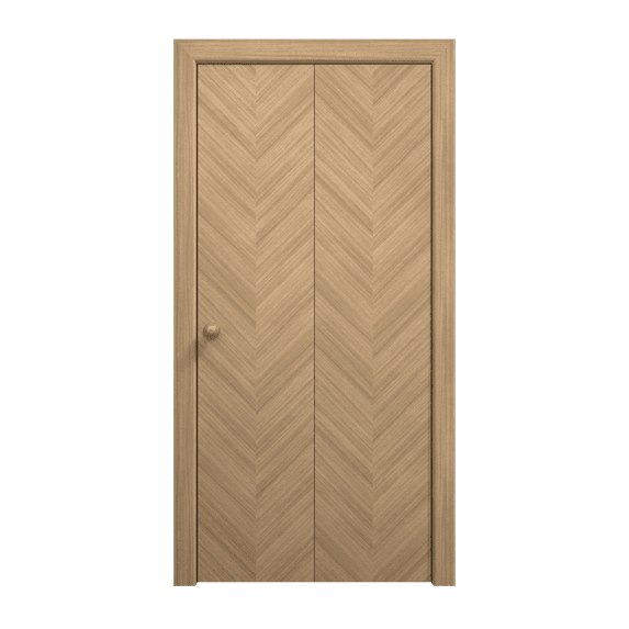 Sliding Closet Bi-fold Doors 64 x 96 inches | Ego 5005 Natural Oak | Sturdy Tracks Moldings Trims Hardware Set | Wood Solid Bedroom Wardrobe Doors