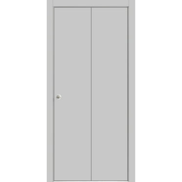 Sliding Closet Bi-fold Doors 72 x 80 inches | Planum 0010 Matte Grey | Sturdy Tracks Moldings Trims Hardware Set | Wood Solid Bedroom Wardrobe Doors