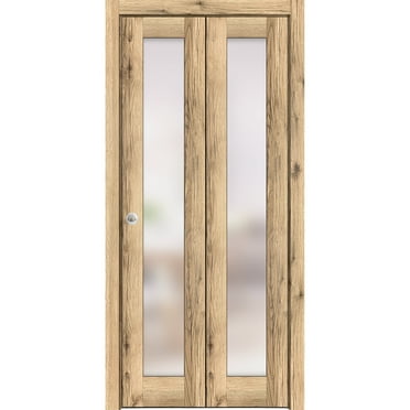 Sliding Closet Bi-fold Doors 72 x 80 inches | Planum 2102 Oak | Sturdy Tracks Moldings Trims Hardware Set | Wood Solid Bedroom Wardrobe Doors