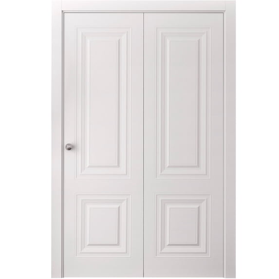 Sliding Closet Bi-fold Doors 72 x 80 inches | SELECT 2779 White | Sturdy Tracks Moldings Trims Hardware Set | Wood Solid Bedroom Wardrobe Doors