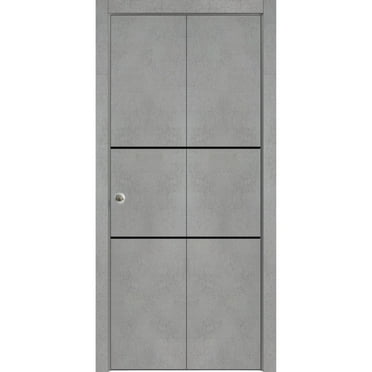 Sliding Closet Bi-fold Doors 72 x 96 inches | Planum 0014 Concrete with Frosted Glass | Sturdy Tracks Moldings Trims Hardware Set | Wood Solid Bedroom Wardrobe Doors