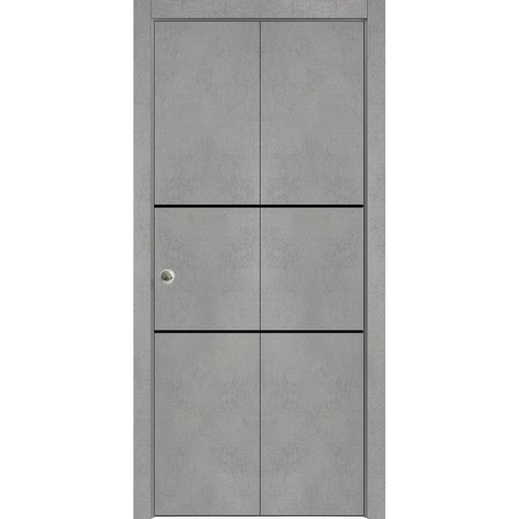 Sliding Closet Bi-fold Doors 72 x 96 inches | Planum 0014 Concrete with Frosted Glass | Sturdy Tracks Moldings Trims Hardware Set | Wood Solid Bedroom Wardrobe Doors