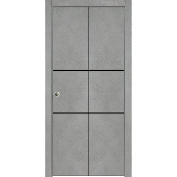 Sliding Closet Bi-fold Doors 72 x 96 inches | Planum 0014 Concrete with Frosted Glass | Sturdy Tracks Moldings Trims Hardware Set | Wood Solid Bedroom Wardrobe Doors