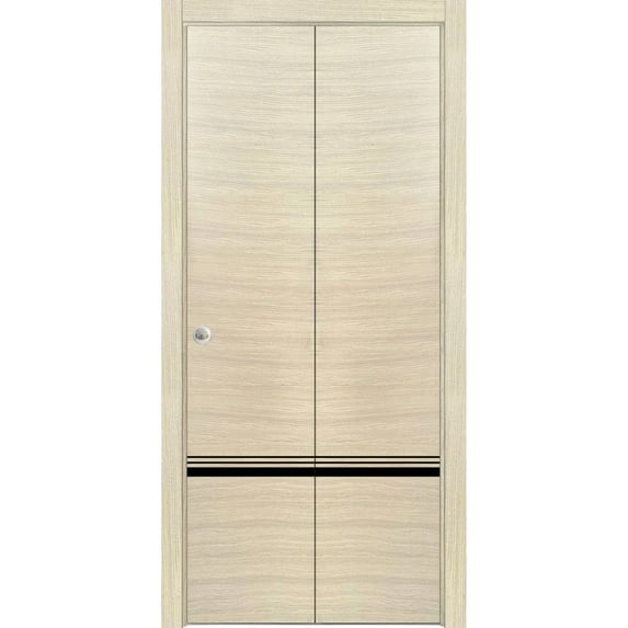 Sliding Closet Bi-fold Doors 84 x 80 inches | Planum 0012 Natural Veneer with Frosted Glass | Sturdy Tracks Moldings Trims Hardware Set | Wood Solid Bedroom Wardrobe Doors