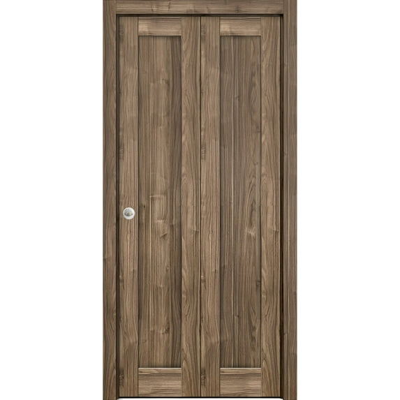 Sliding Closet Bi-fold Doors 84 x 80 inches | Quadro 4111 Walnut | Sturdy Tracks Moldings Trims Hardware Set | Wood Solid Bedroom Wardrobe Doors