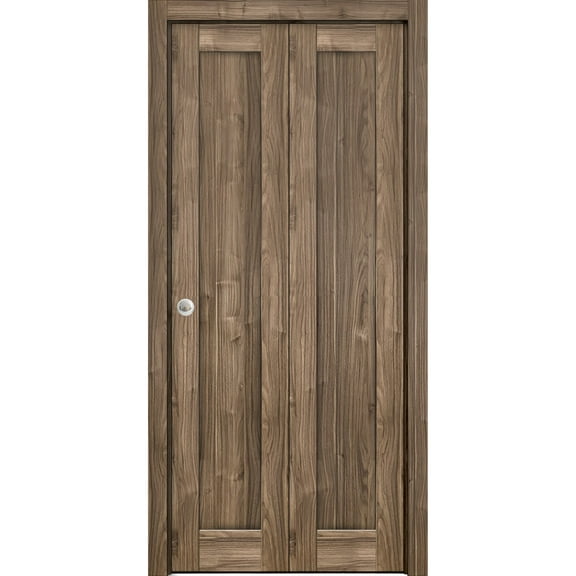 Sliding Closet Bi-fold Doors 84 x 84 inches | Quadro 4111 Walnut | Sturdy Tracks Moldings Trims Hardware Set | Wood Solid Bedroom Wardrobe Doors