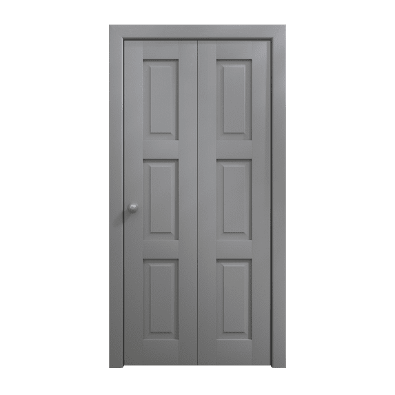 Sliding Closet Bi-fold Doors 84 x 96 inches | Ego 5010 Painted Grey Oak | Sturdy Tracks Moldings Trims Hardware Set | Wood Solid Bedroom Wardrobe Doors