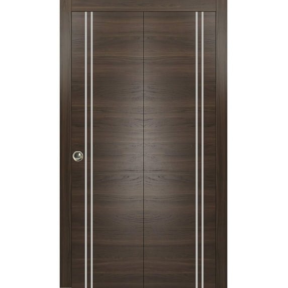 Sliding Closet Bi-fold Doors 84 x 96 inches | Planum 0310 Chocolate Ash with Frosted Glass | Sturdy Tracks Moldings Trims Hardware Set | Wood Solid Bedroom Wardrobe Doors